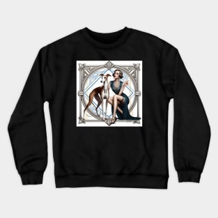 Greyhound and Lady Art Deco Style Crewneck Sweatshirt